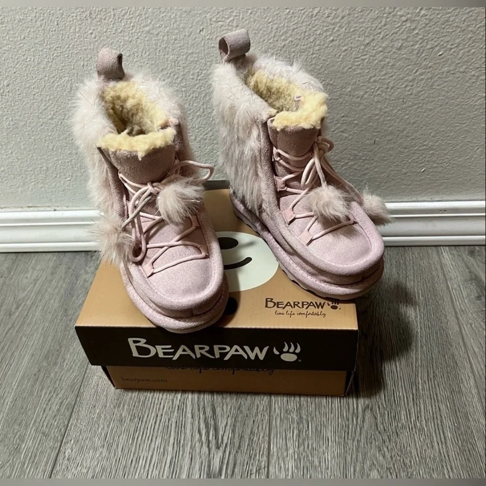 BEARPAW Pink Suede & Sheepskin Sophie Toddler Boots Size 9