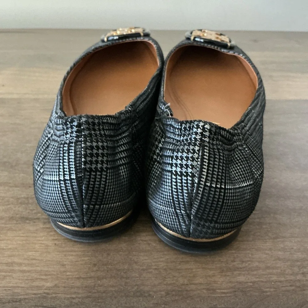 Tory Burch Multi Logo Elastic Prince Of Wales Ballet 7 EUC!