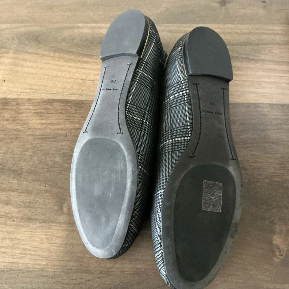 Tory Burch Multi Logo Elastic Prince Of Wales Ballet 7 EUC!