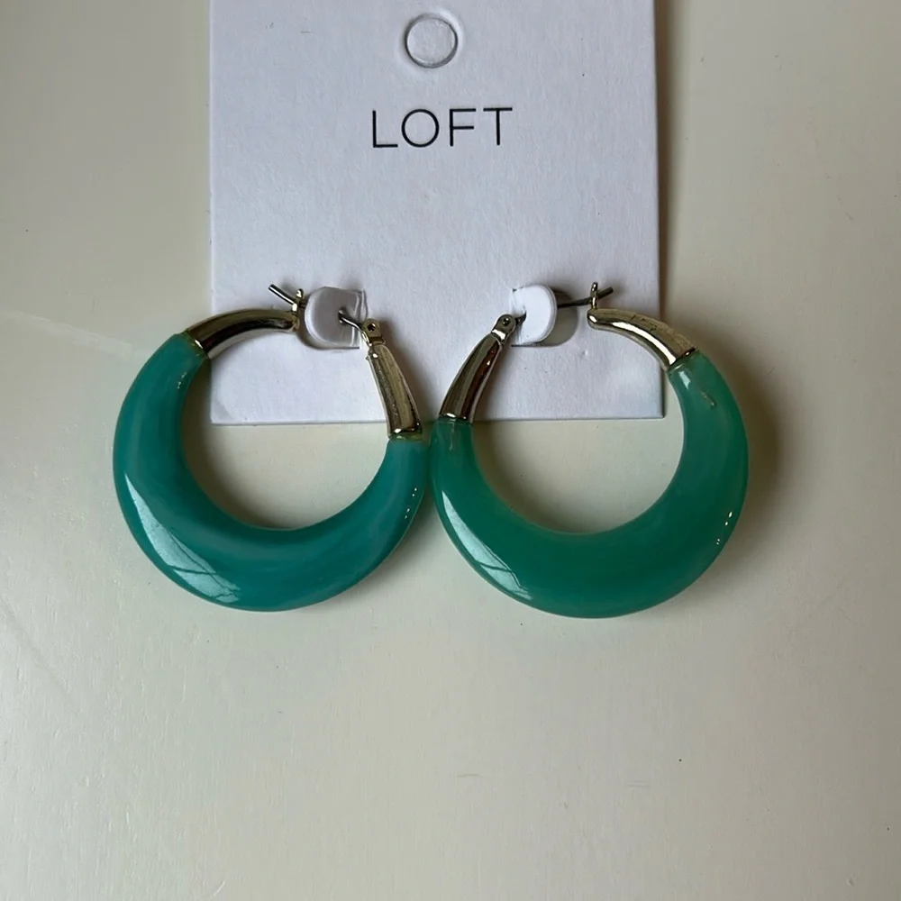 LOFT Teal Green and Gold Chunky Hoop Earrings