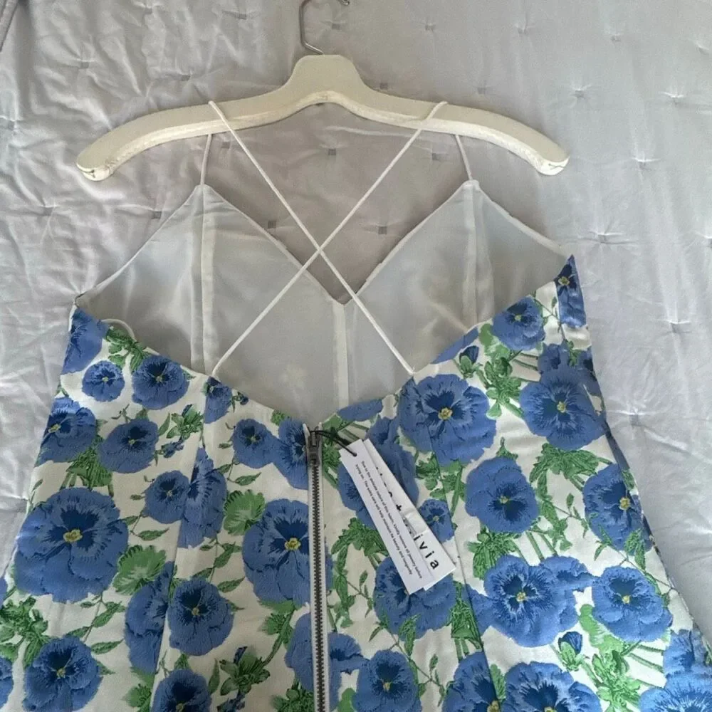 Alice and Olivia Sun Dress Tayla Perfect Pansy Blue Mini Dress size 10 NWT