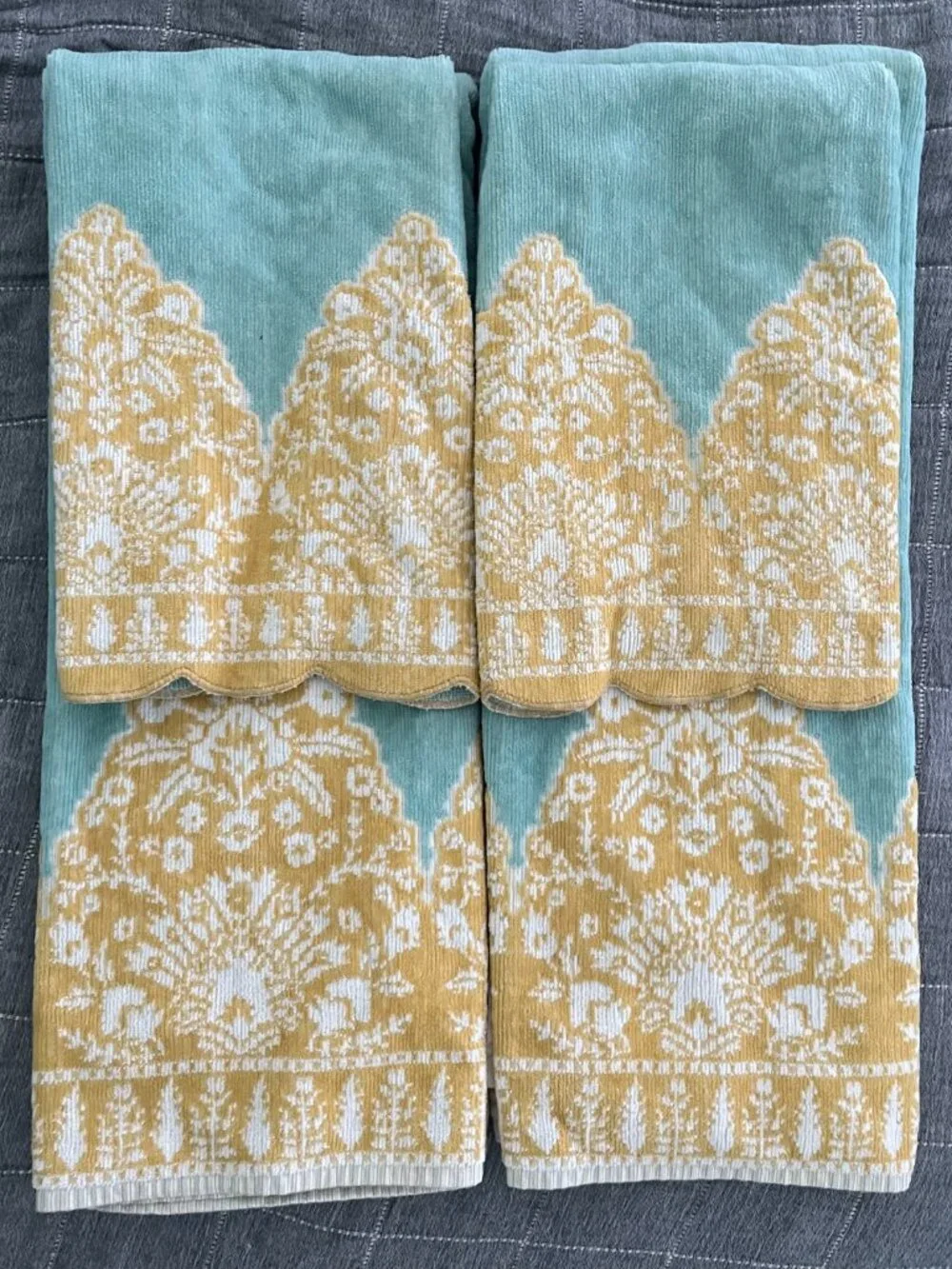 Anthropologie Tiya Velour 100% Cotton Bath & Hand Towels (2 sets)
