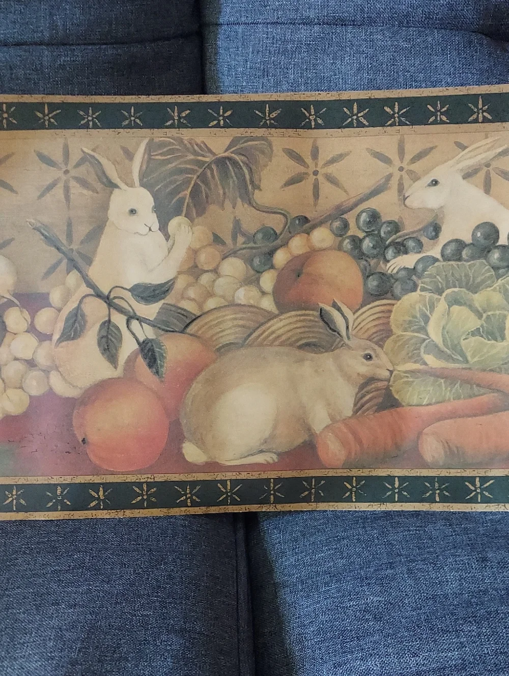 Rabbit & Fruit Vintage Style Wall Art Print - Pastel Neutrals
