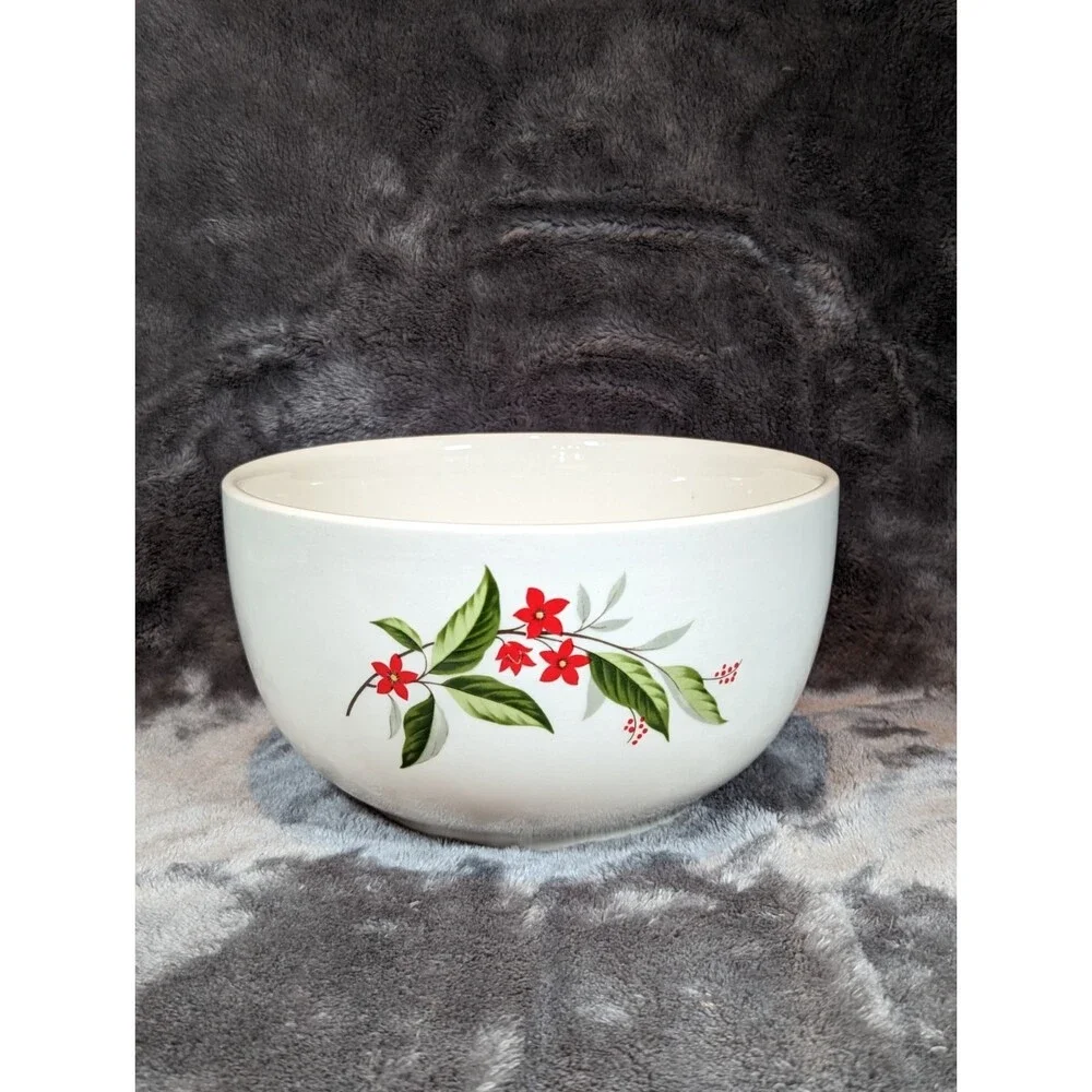 Vintage Woodland Red Floral large White Bowl