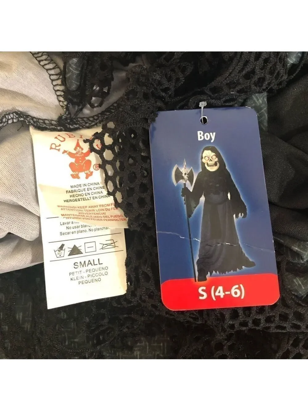 Skeleton Hooded Black Robe Halloween Costume Boy Size 4 to 6