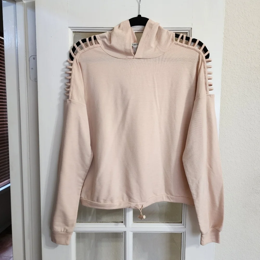 Forever 21 Peachy Pink Cropped Hoodie Ladder Cutout Shoulders Small