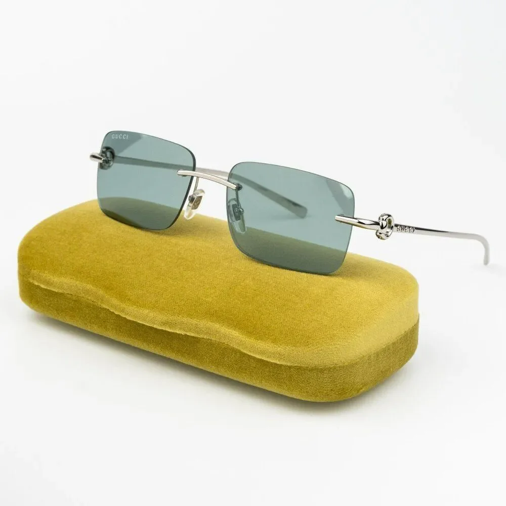 Gucci Men Sunglasses Silver Green Mirror Rectangle GG1703S 002 BRAND NEW