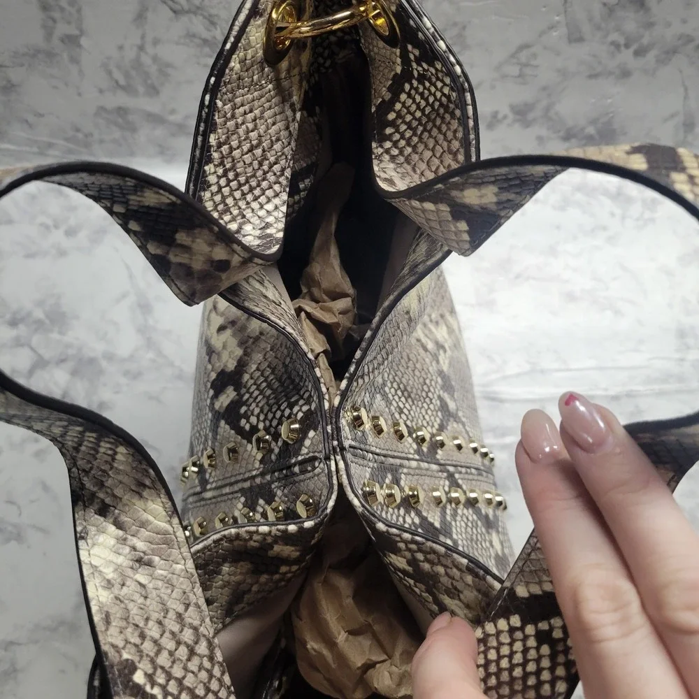 Michael Kors Gold Studded Large Hobo with Shoulder Strap Snake Skin‎ Print