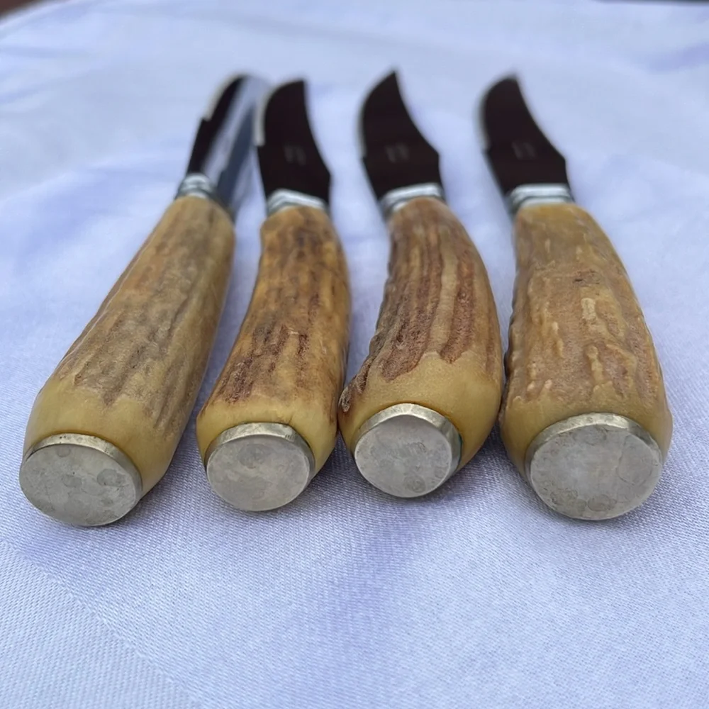 Hoffritz Antler‎ Stag Handle Steak Knives Vintage Set of 4 Made in England Deer
