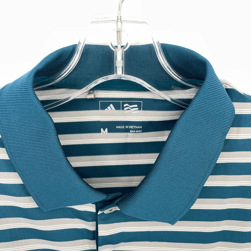 Adidas Golf Polo Shirt Mens Medium Bear's Best Atlanta Blue Striped‎ Athletic