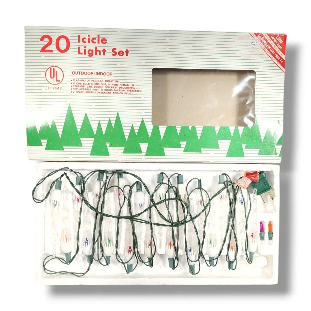 Vintage 80's Indoor/Outdoor 20 Icicle Light Set Multicolor 120V‎ Lot Of 5 New