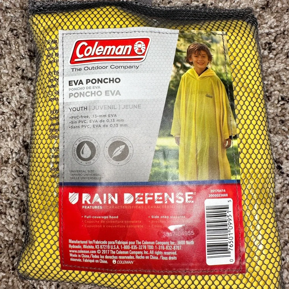 Coleman Eva Poncho Youth‎ Rain Defense Full Coverage Hood Side Snap Closure New