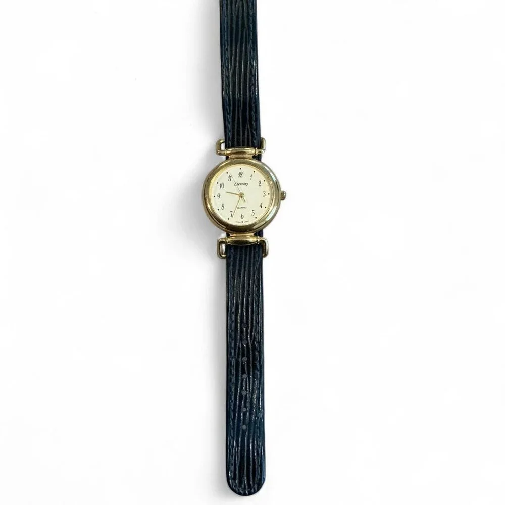 Navy Blue and Gold Genuine Leather Women's‎ Eternity Watch