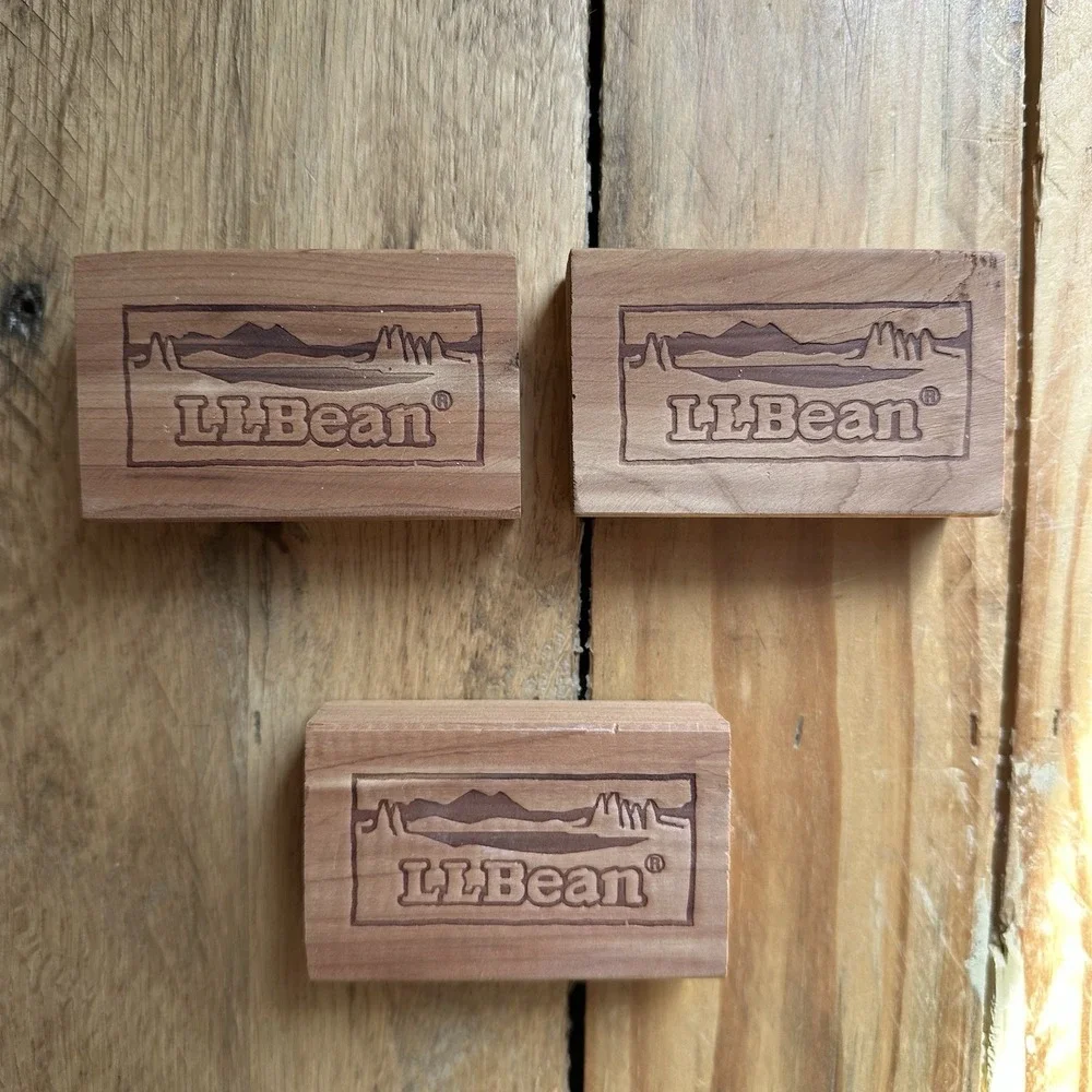 Vintage LL Bean CEDAR Wood Blocks Rare  (SET of 3)  Mountain Scene‎