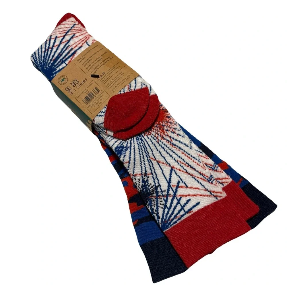 Lot Of 6 Pairs Ski Socks Mens‎ Womens Size L Fully Cushioned Blue/Red Unisex NEW