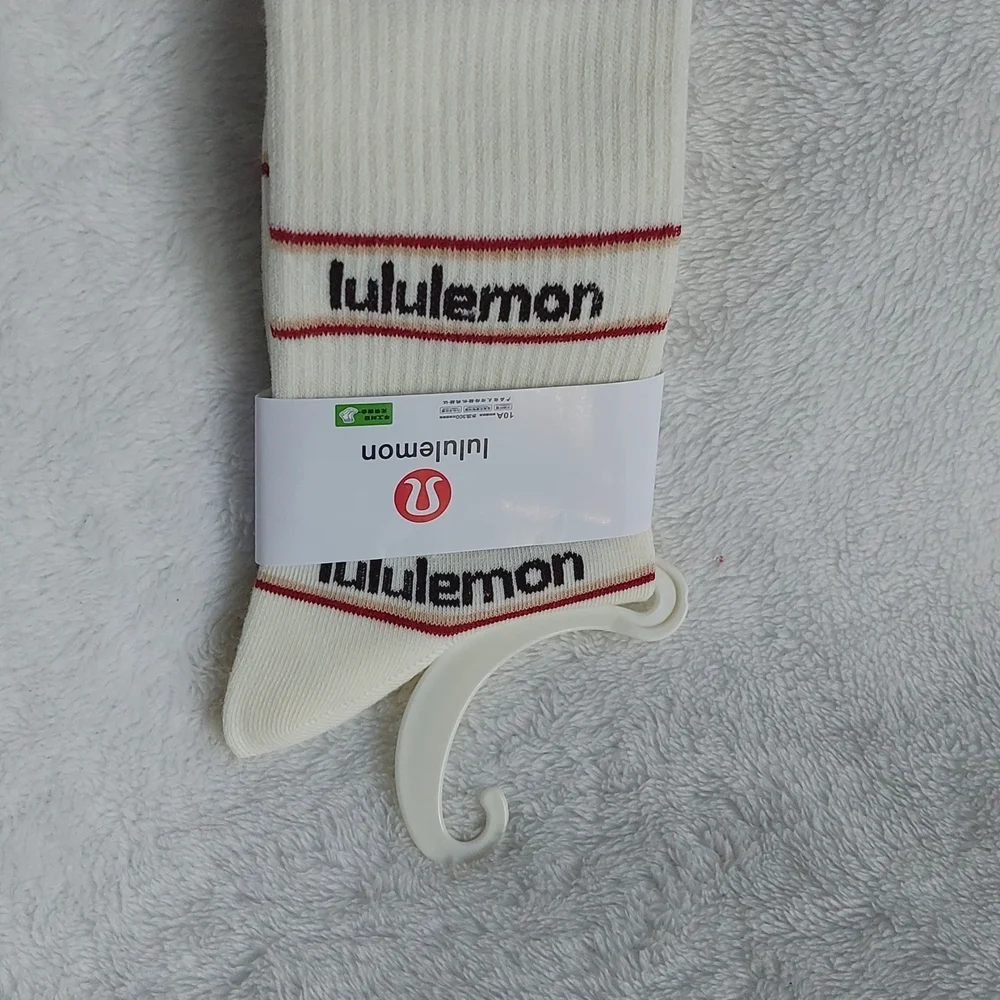 Lululemon White and Red Crew Socks Women's Size 7-9