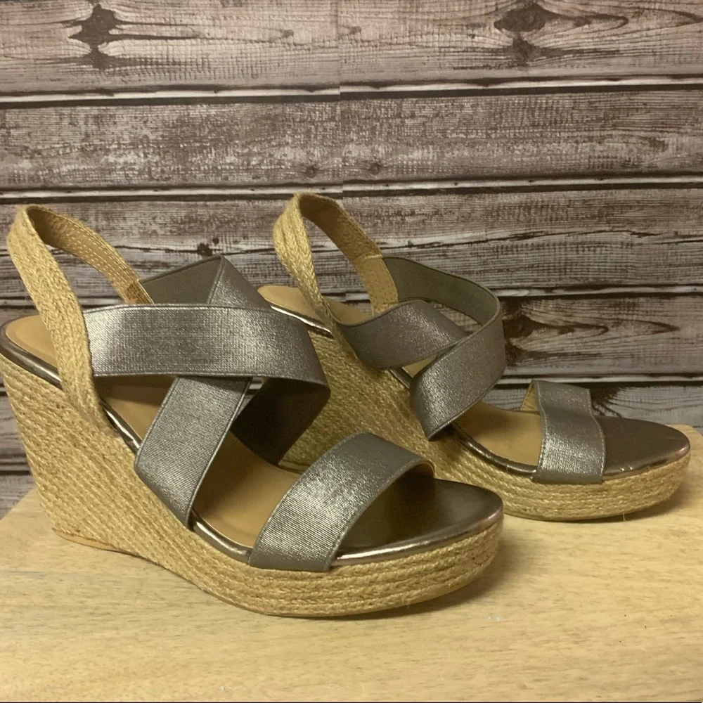 Yellow Box Silver Espadrille Wedge Sandals‎