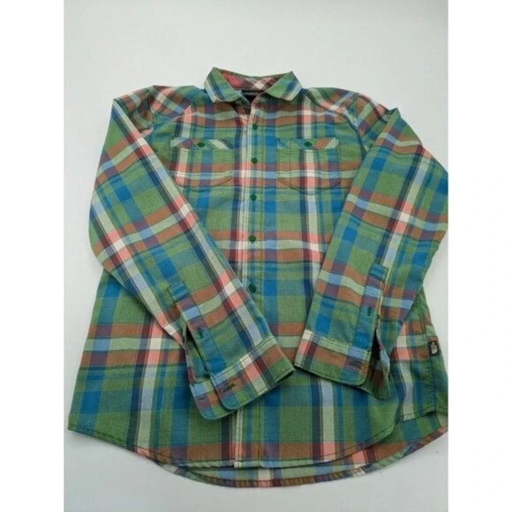 The North Face Flannel Shirt Mens S‎ Green Blue Plaid Long Sleeve Button Front