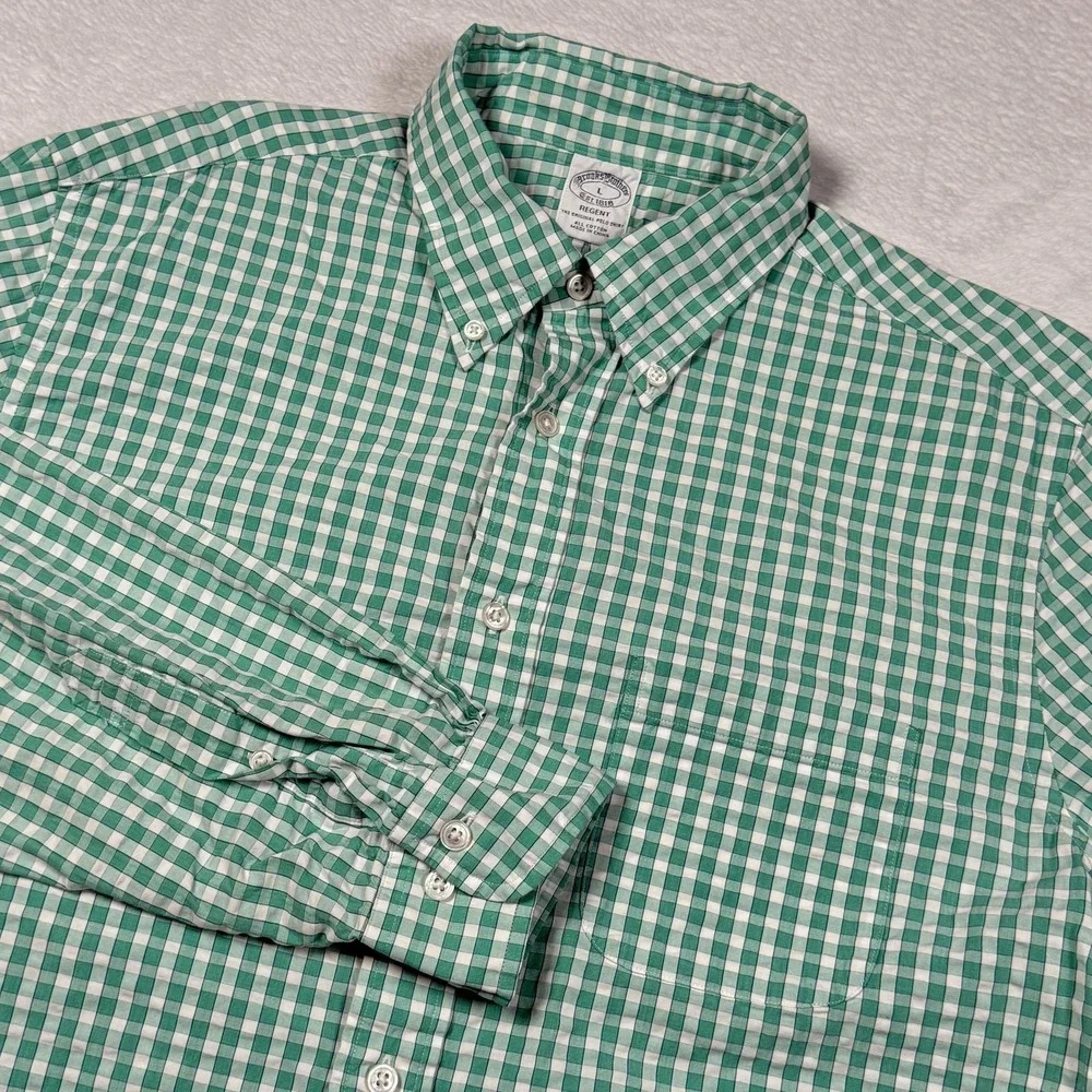 Brooks Brothers Regent Shirt Mens Large Green‎ Check Long Sleeve Button Front