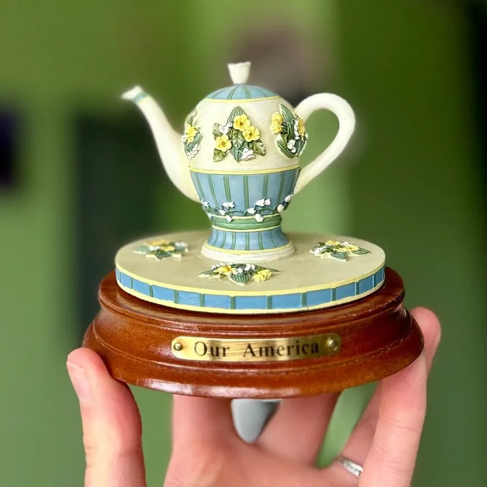 VTG Dainty Floral Elegant Teapot Kettle On Base Our American Unique Mini Accent