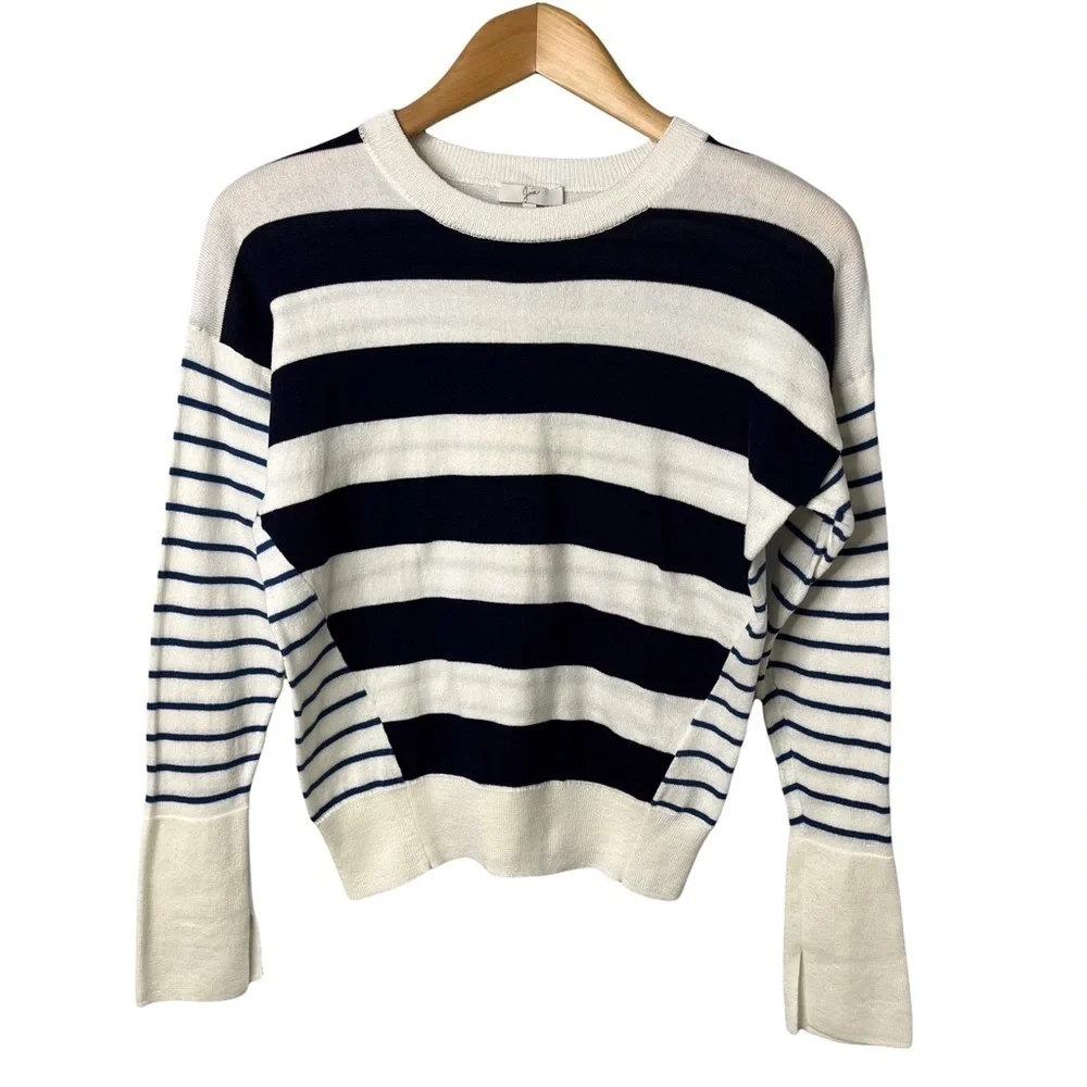Joie Kaylara Cocktail Stripe Cotton Pullover Sweater Size XS Blue White Nautical