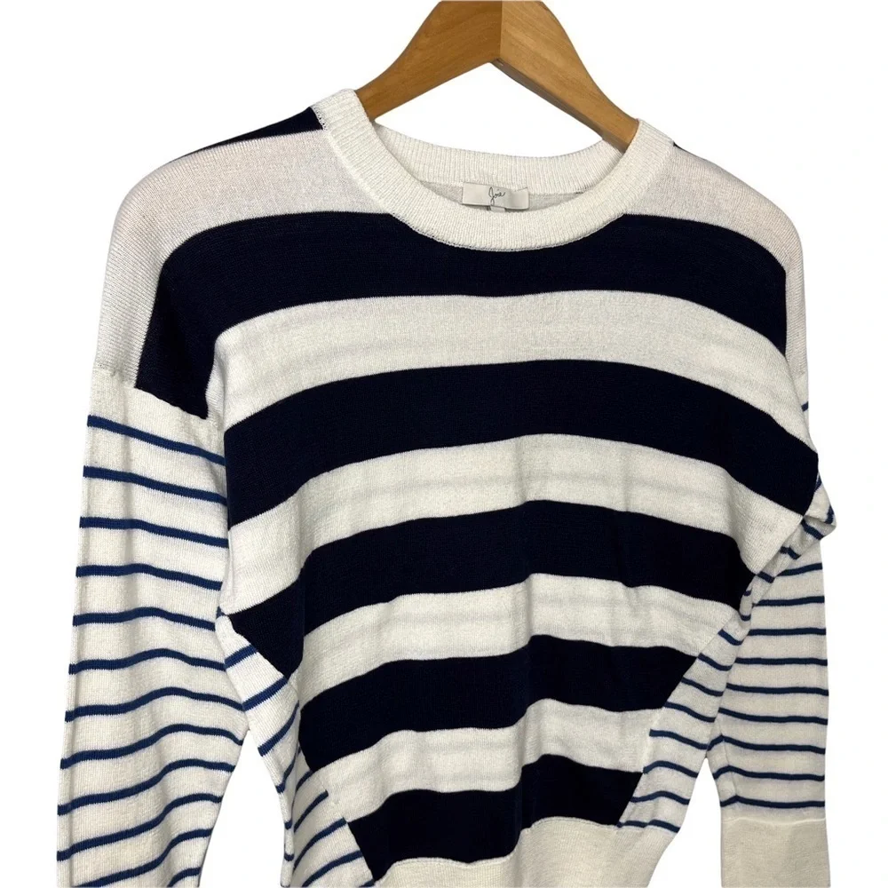 Joie Kaylara Cocktail Stripe Cotton Pullover Sweater Size XS Blue White Nautical