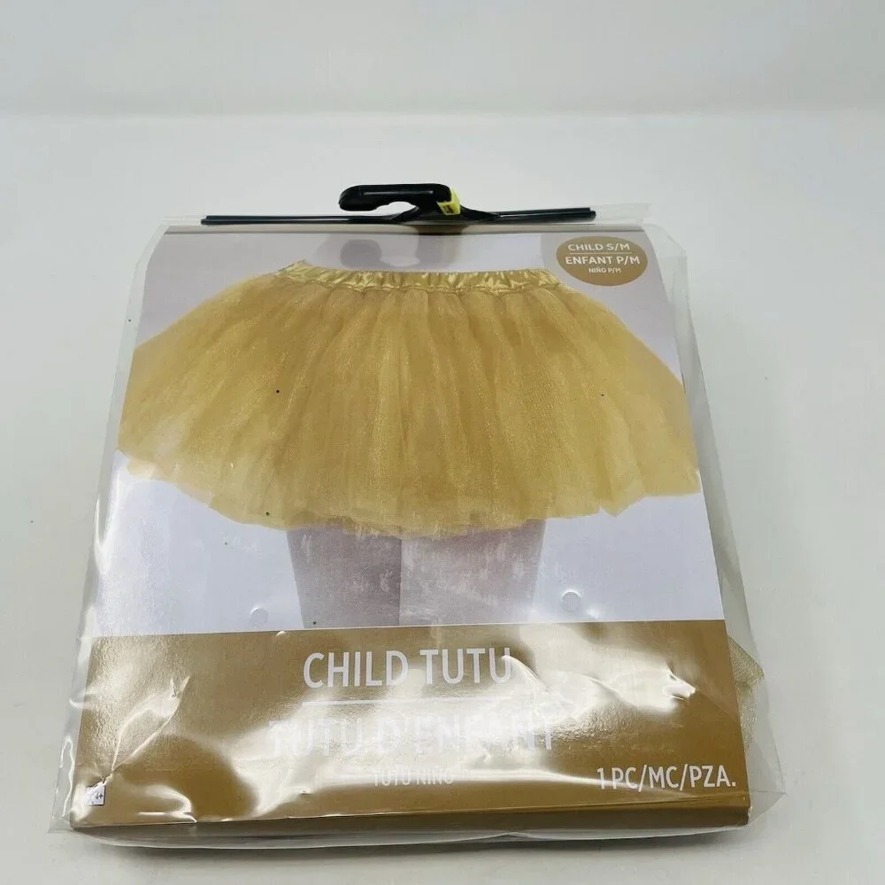 Youth Child Size S/M Mesh‎ Tutu Skirt Gold Ideal for Play Pretend Halloween 438