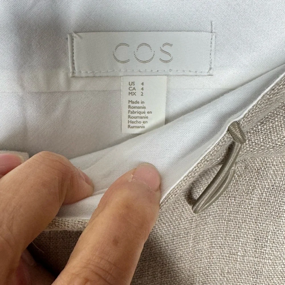 COS Wide Leg Linen Trousers 100% Linen Size 4 Natural Beige Minimalist High Rise