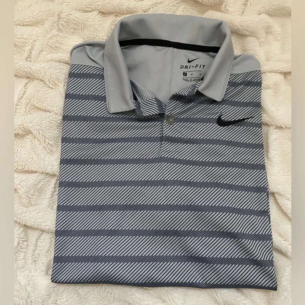 Nike Dri-Fit striped golf polo striped grey Sz M EUC