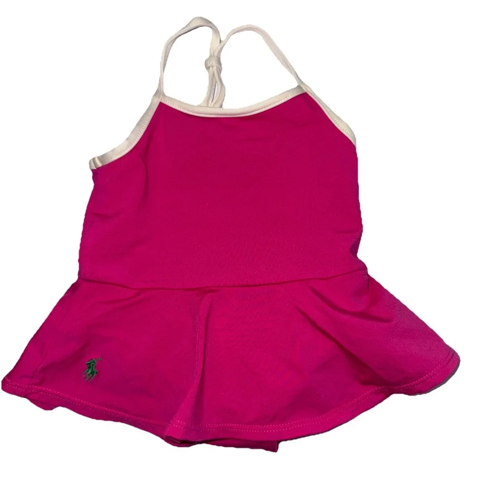 Ralph Lauren Baby‎ Girl One Piece Skirted Swimsuit Pony Logo Pink Size 9 Months