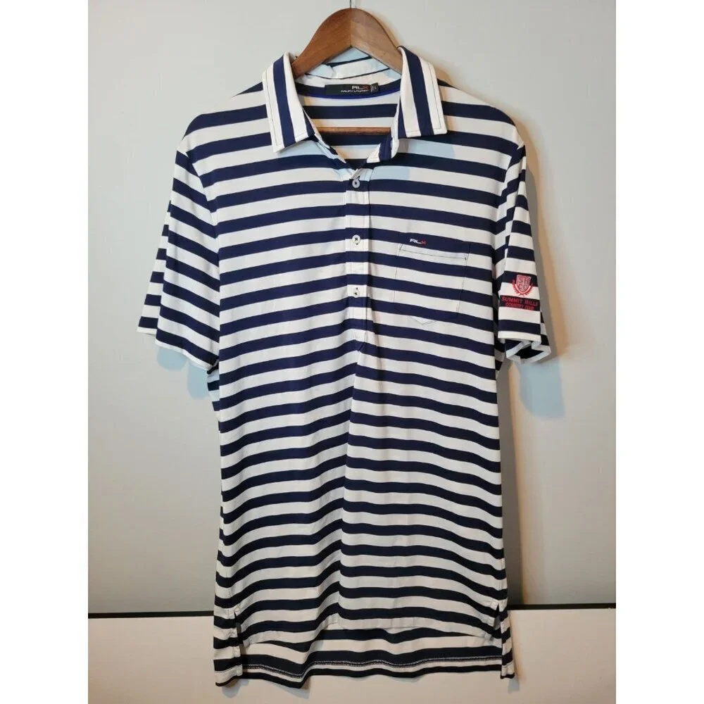 Ralph Lauren RLX Polo Shirt Mens Large Performance Golf Stripe Short Sleeve