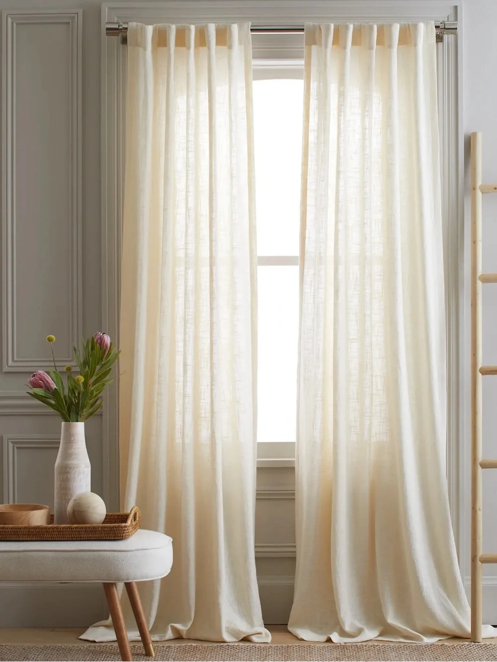 QUINCE Set Of 2 48x96 Cotton Sheer Curtains Ivory 8950