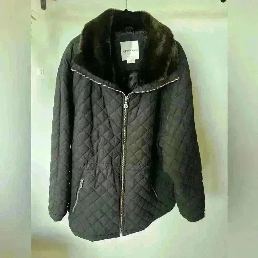 Andrew Marc Quilted Jacket with Faux Fur Collar