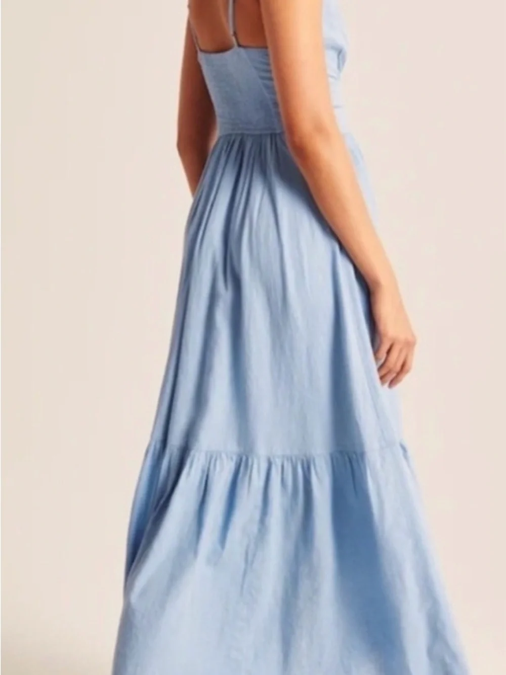 Light Blue Spaghetti-Strap Button Front Maxi Dress