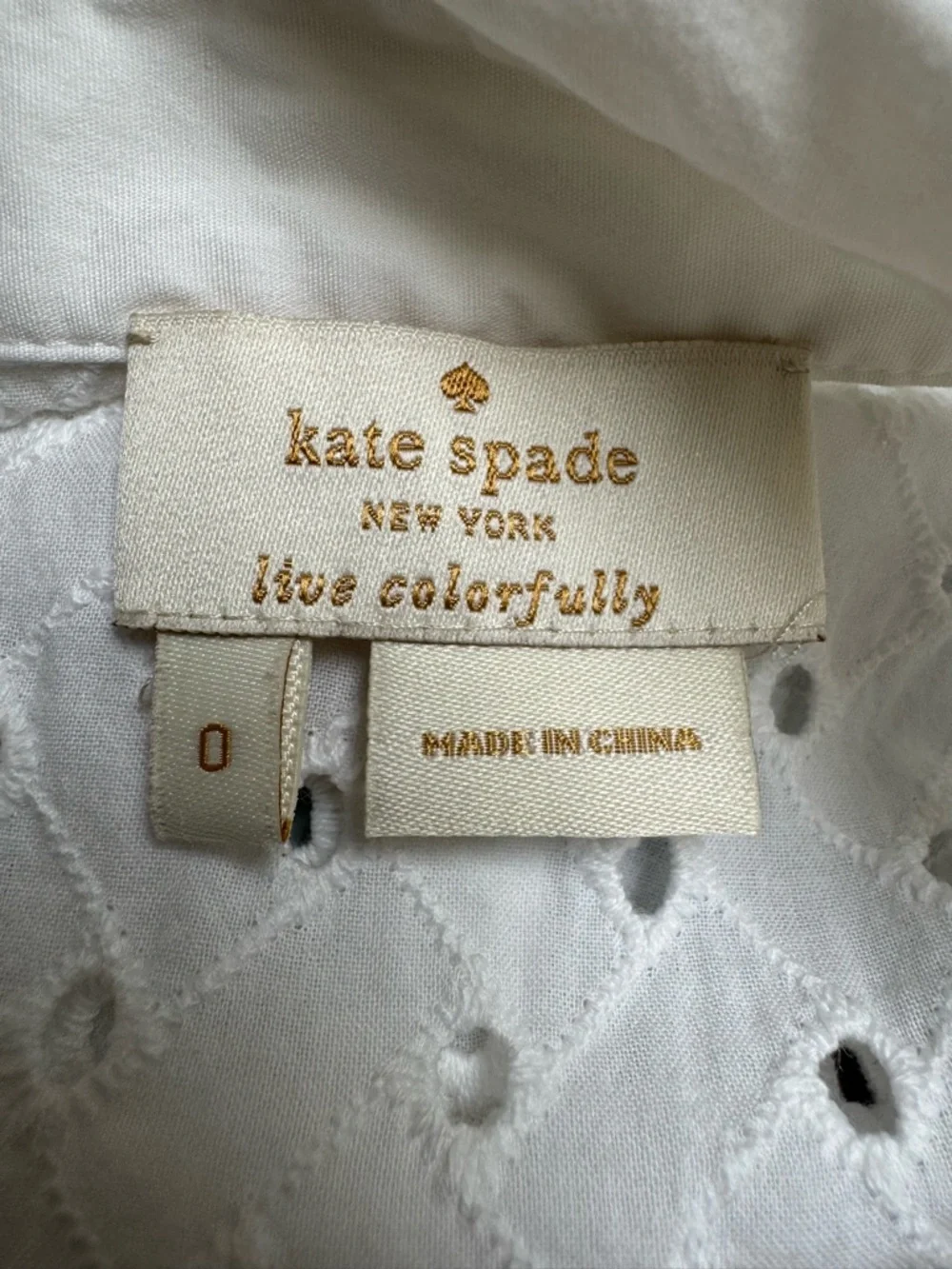 Kate Spade New York White Eyelet Button Down Shirt 100% Cotton