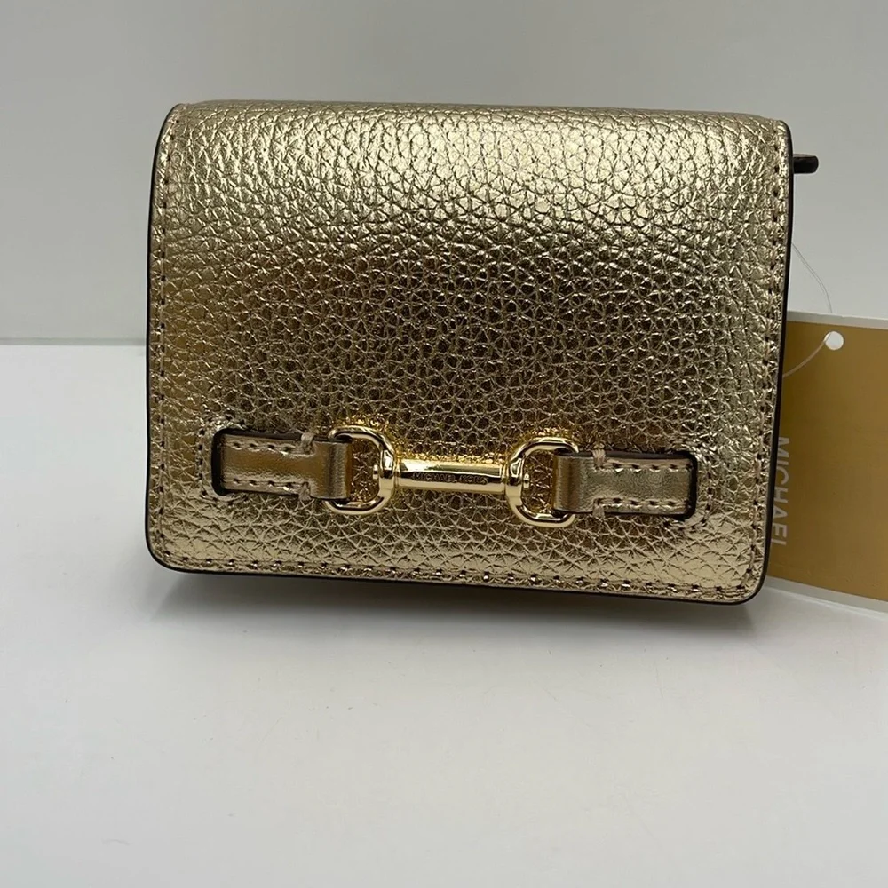 MICHAEL KORS Carson Small Metallic Pebbled Leather Wallet Pale Gold  NWT