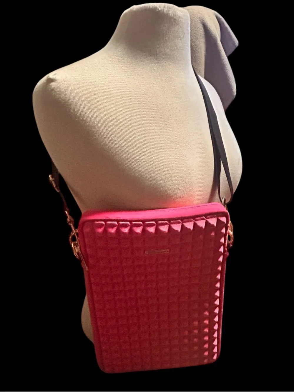 Rebecca Minkoff Hot Pink Crossbody Studded Quilted iPAD Bag EUC