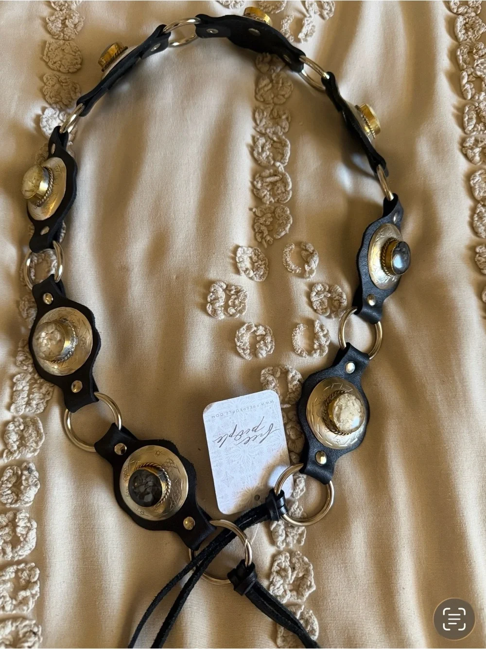 NWT Free People Oasis Wrap Belt Black Leather Silver Concho Western Boho OS