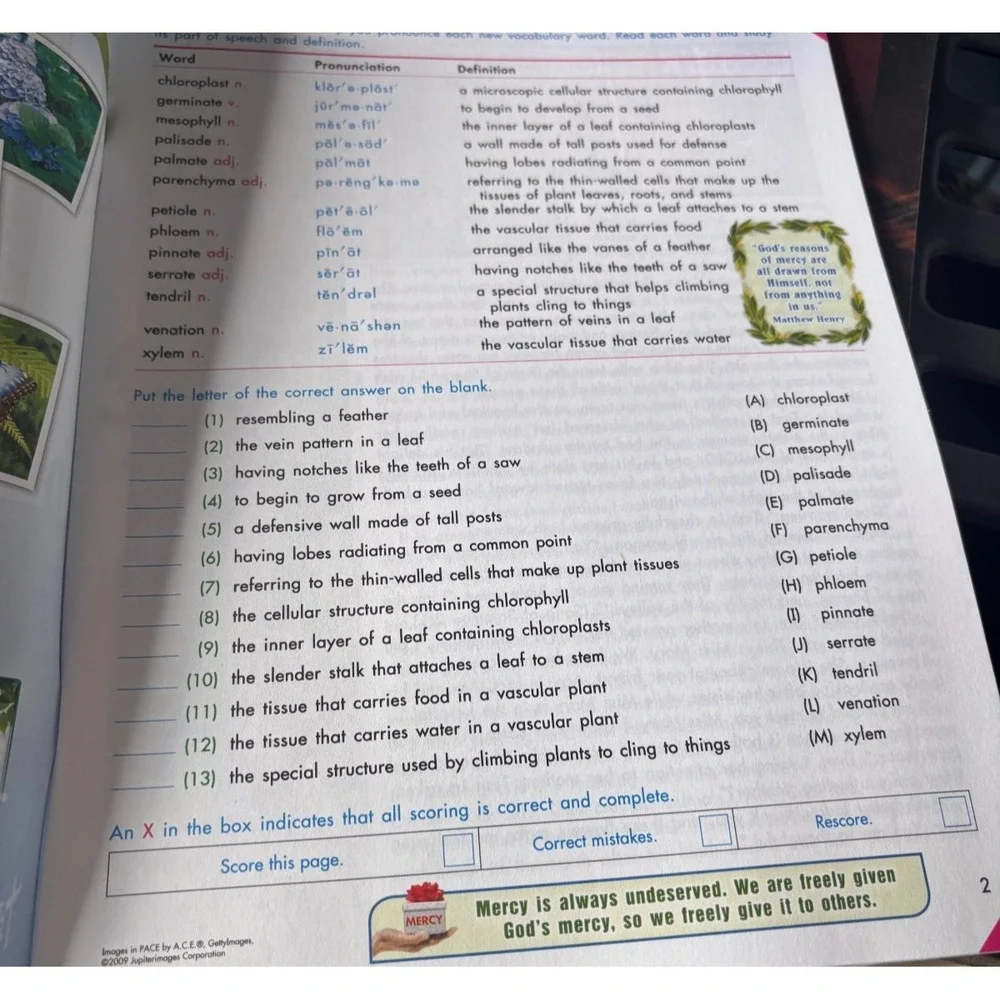 ACE Science 1102  homeschooling workbook