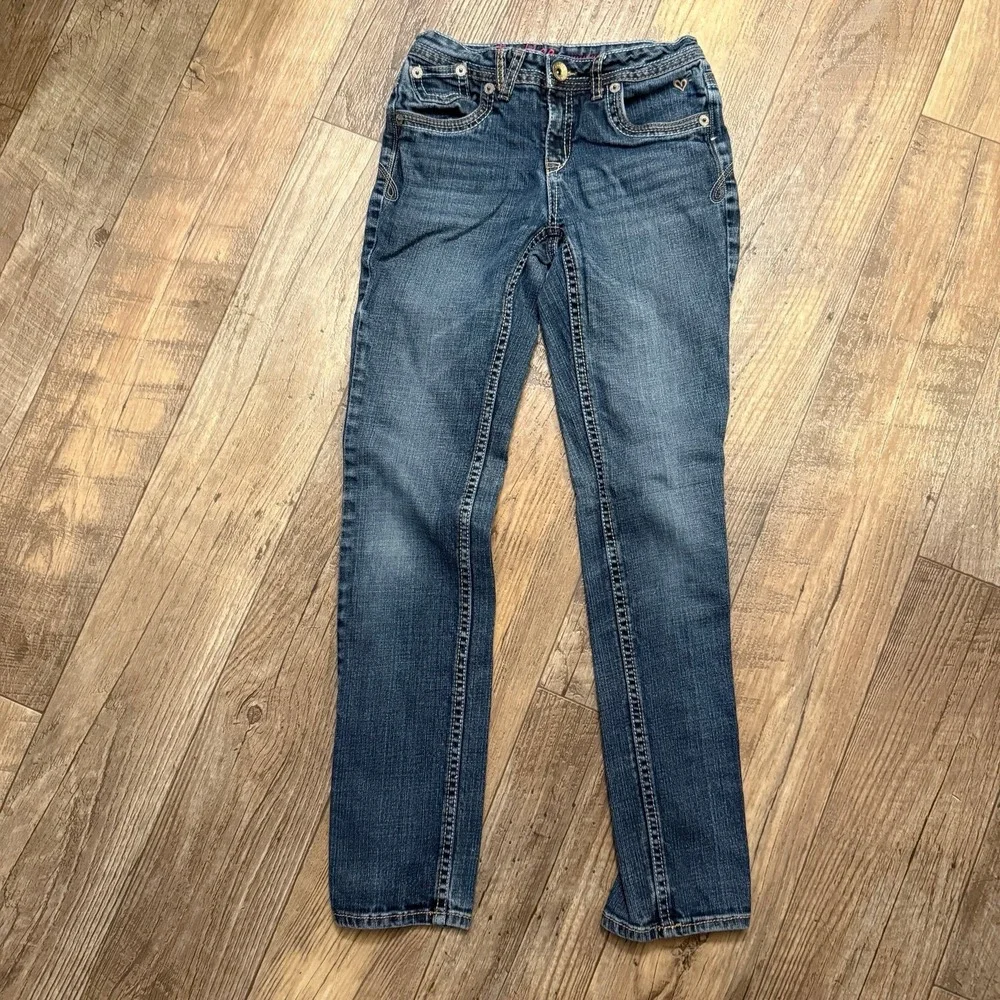 Justice Girls Jeans sz 14 Short Stretchy Straight Leg Blue Denim