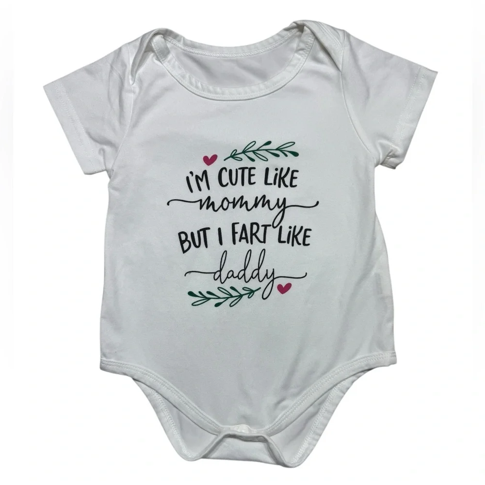 White Baby Onesie with Fun Print | 9-12M