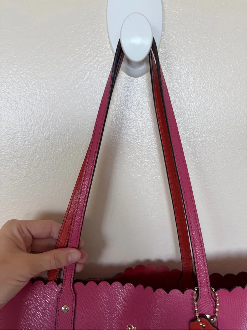 COACH Metro Fuschia Leather Tote w/ Floral Embellishments and Scalloped Top Edge