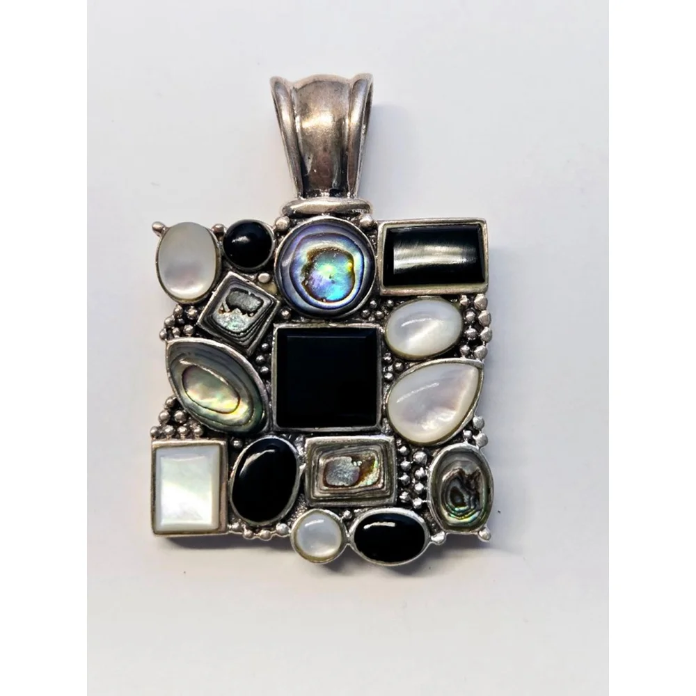 Vintage multi stones 925 sterling pendant