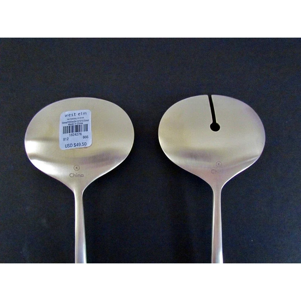 NEW West Elm Sidney Stainless Steel Serving Utensils Gold & Wood Serving Platter