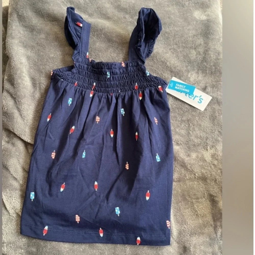 Carter's Girls 4T Americana Popsicle Smocked Tank Top Navy Patriotic NWT