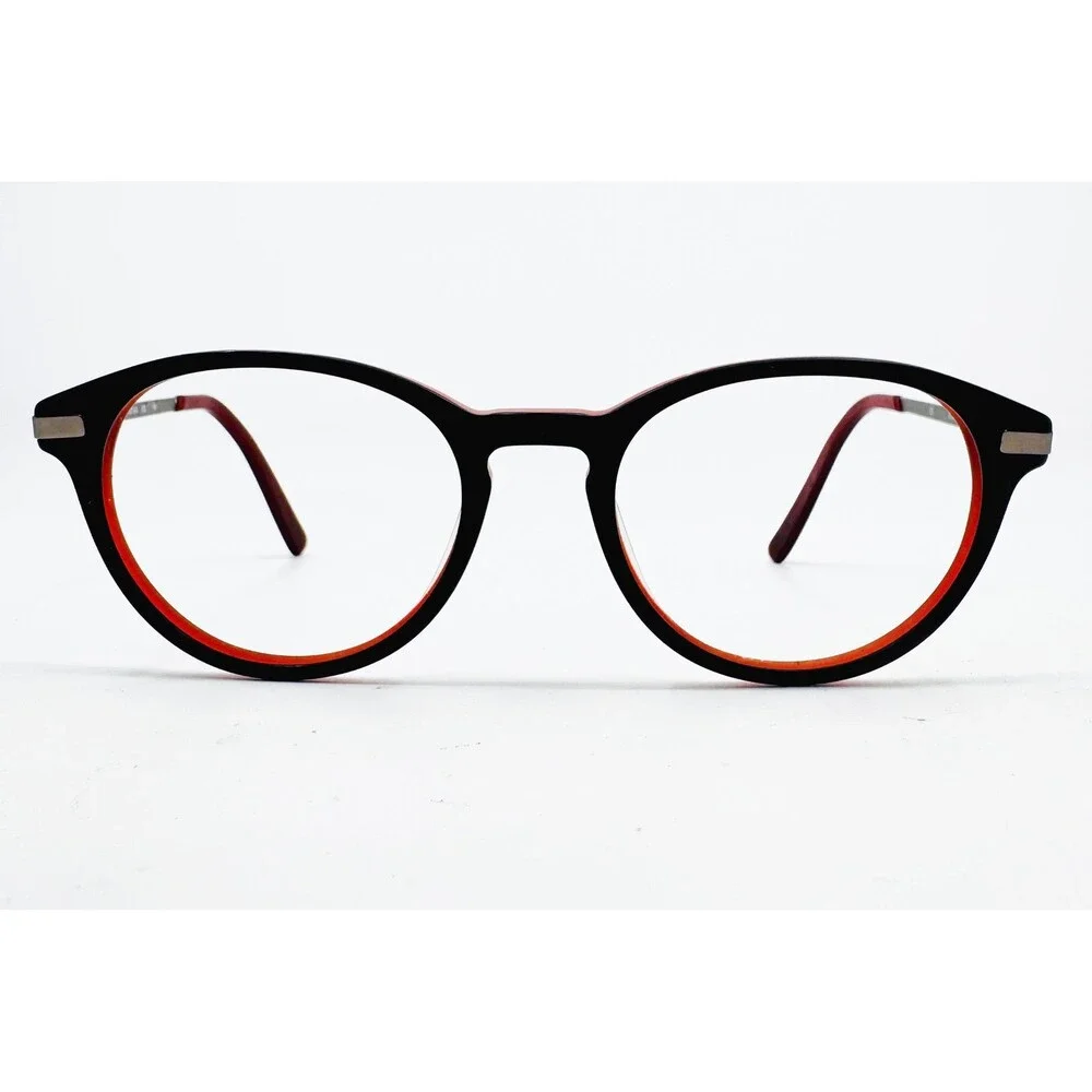 Blackfin Eyeglasses Mens Black Red Round Frame Italy 48-21-140