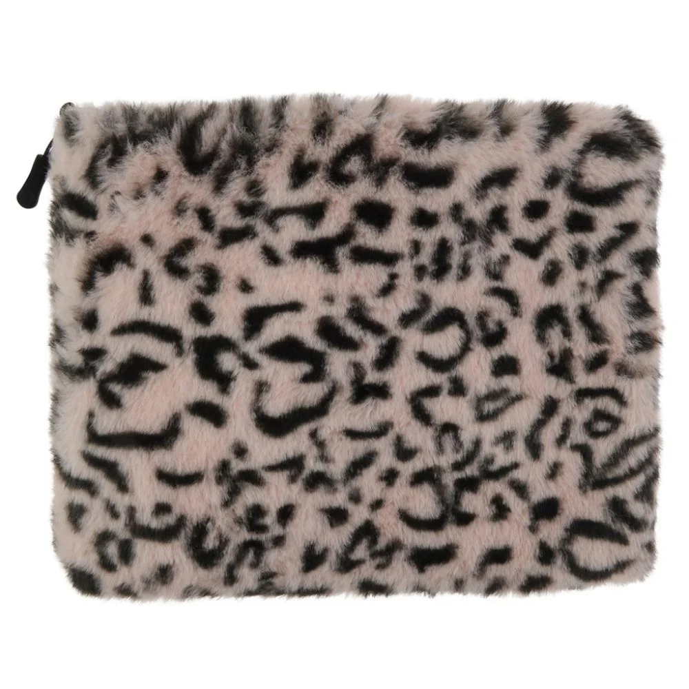 Cheetah Faux Fur Cat Eye Mask & Zip Top Pouch Travel Set