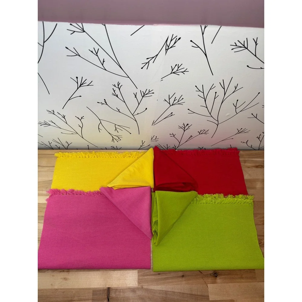 Vintage Colorful Ribbed Placemat and Napkin Set 8pc Neon Pink Green Yellow Red