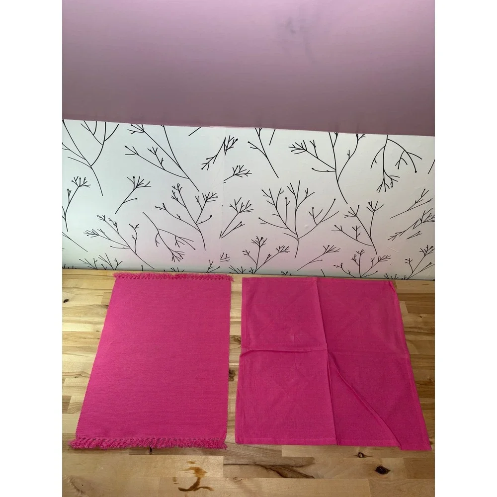 Vintage Colorful Ribbed Placemat and Napkin Set 8pc Neon Pink Green Yellow Red