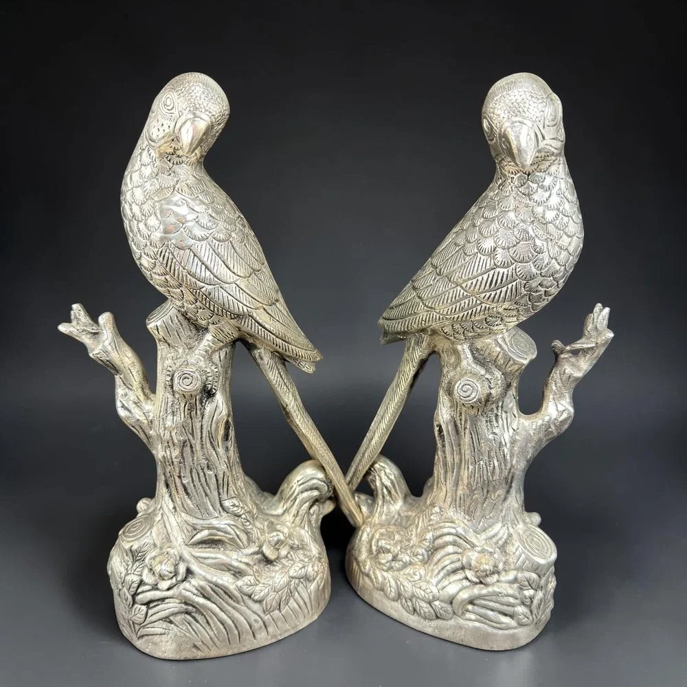 Vintage EPNS Silver Plate Parrot Bird Figurines Pair 10